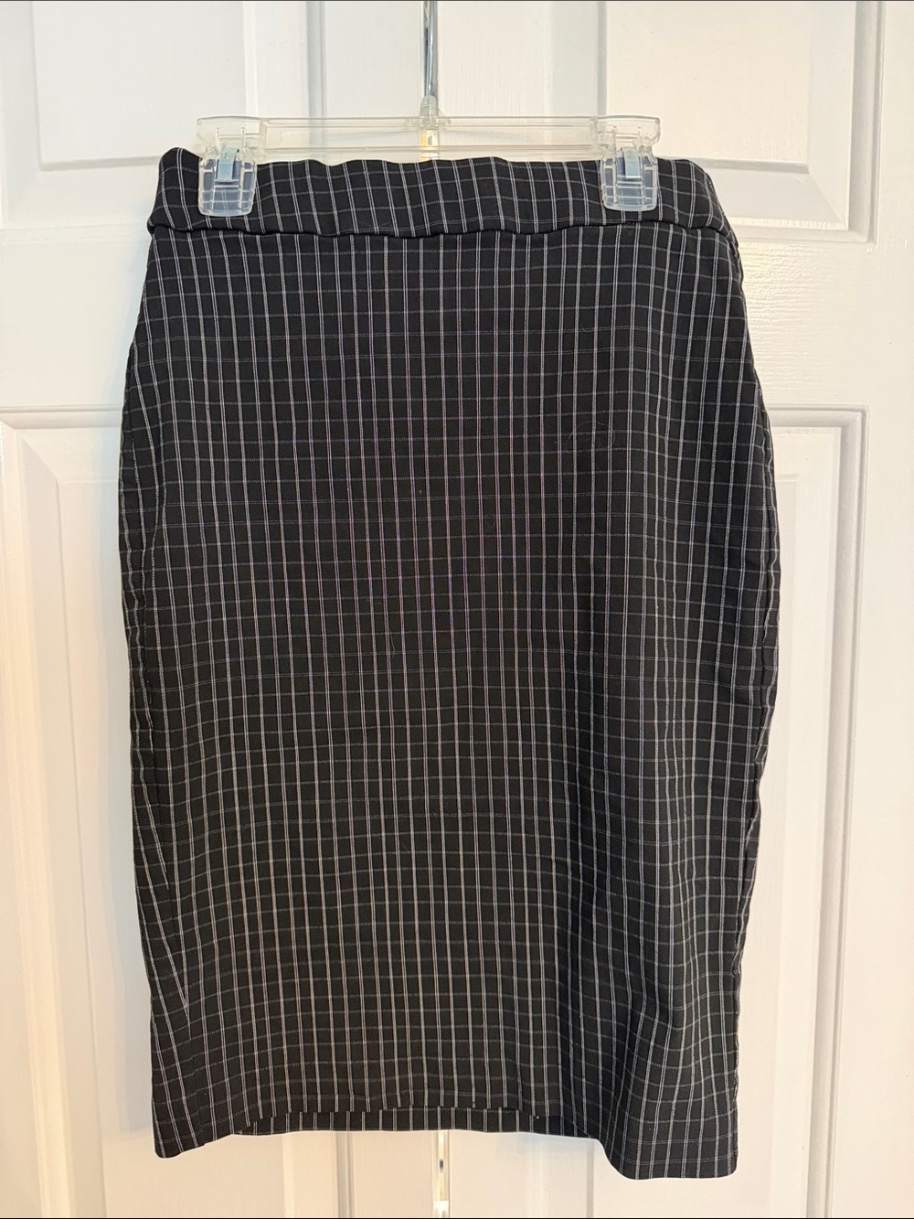 Elle Black Pencil Skirt with White Windowpane Check